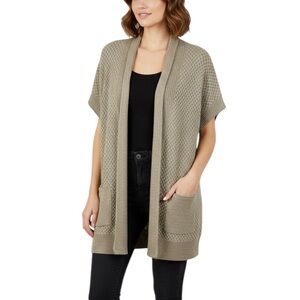 Olsen Neutral Wool Blend Short Sleeve Open Front Knit Cardigan Large Tan Casual